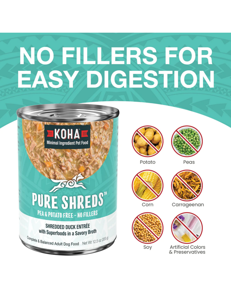 Koha Koha Pure Shreds Dog Food | Duck Entree 12.5 oz single