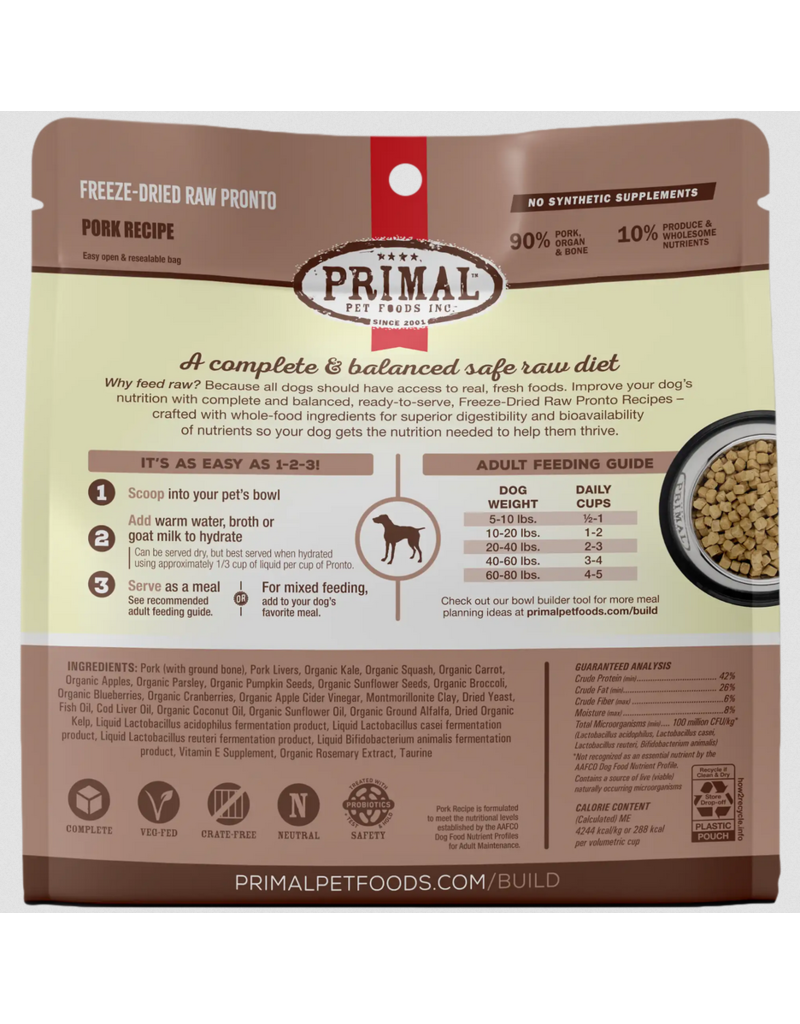 Primal Pet Foods Primal Pronto Freeze Dried Food | Pork Recipe for Dogs 25 oz