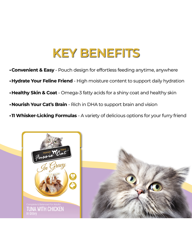 Fussie Cat Fussie Cat Premium Pouch Complete Cat Food | Tuna with Chicken in Gravy 2.47 oz single