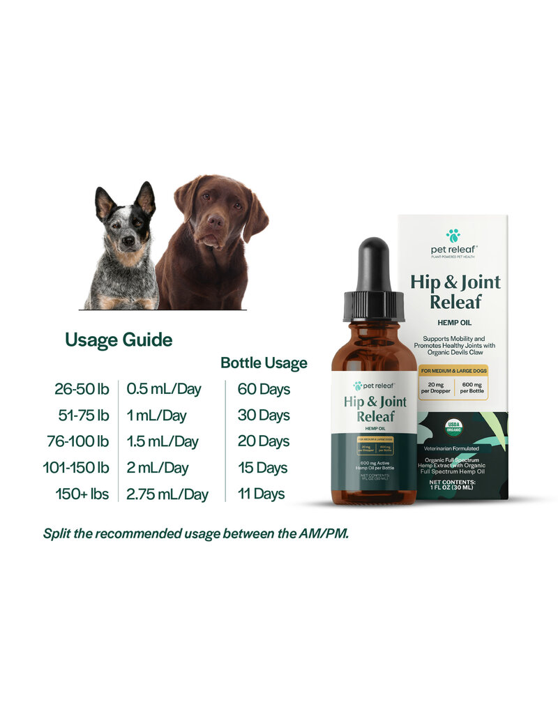 Pet Releaf Pet Releaf Hemp Oil | Dog Hip & Joint 600 mg 1 oz
