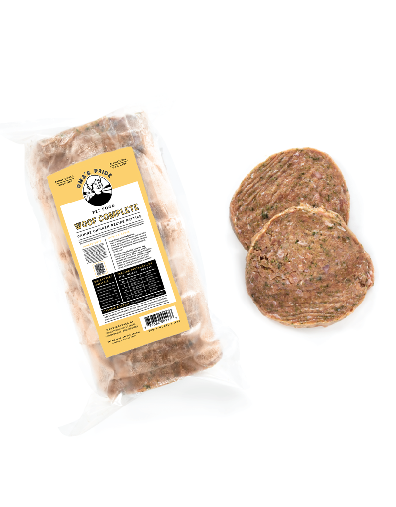 Oma's Pride Oma's Pride Raw Frozen Dog Food | Woof Complete Patties Chicken Recipe 3 lb CASE (*Frozen Products for Local Delivery or In-Store Pickup Only. *)
