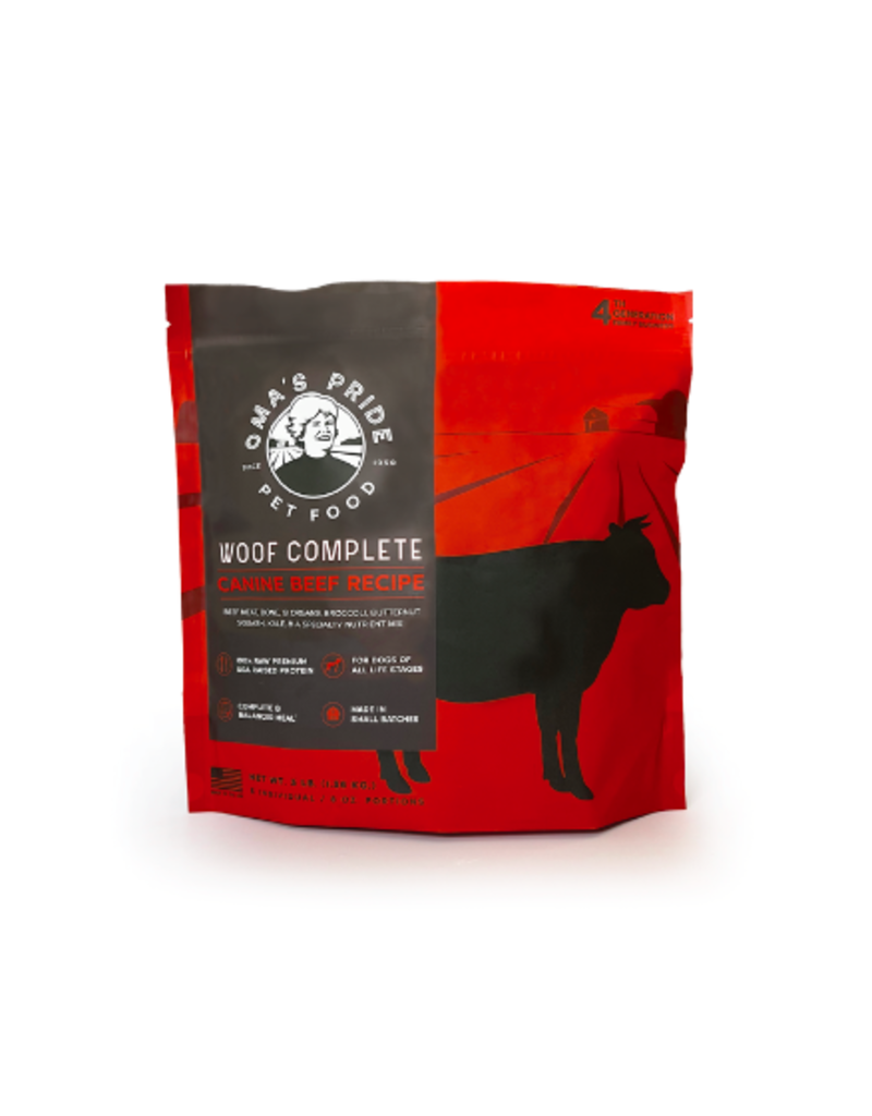 Oma's Pride Oma's Pride Raw Frozen Dog Food | Woof Complete Patties Beef Recipe 3 lb (*Frozen Products for Local Delivery or In-Store Pickup Only. *)