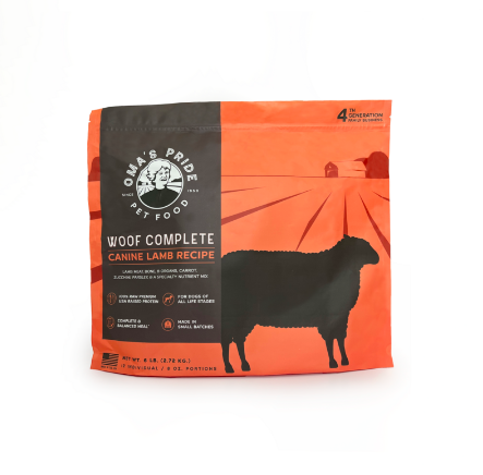 Oma's Pride Raw Frozen Dog Food Woof Complete Patties Lamb Recipe