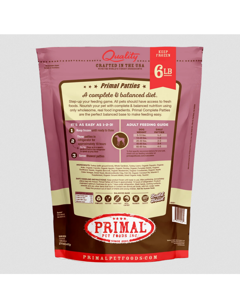 Primal Pet Foods Primal Pet Foods | Frozen Turkey & Sardine Patties for Dogs 18 lb (*Frozen Products for Local Delivery or In-Store Pickup Only. *)