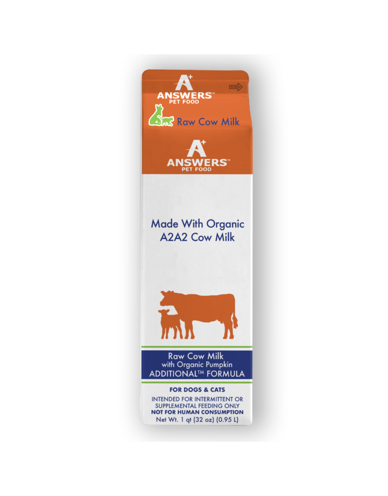 Answer's Pet Food Answers Additional | Cow Milk with Organic Pumpkin 32 oz (*Frozen Products for Local Delivery or In-Store Pickup Only. *)