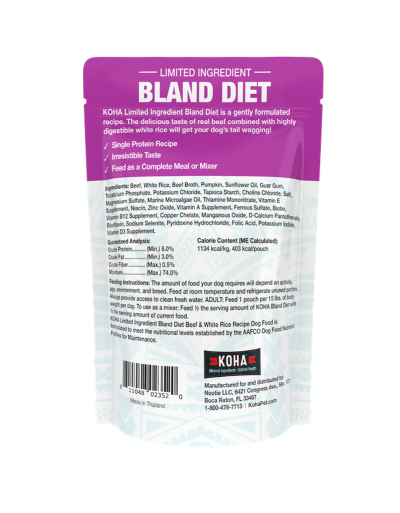 Koha Koha Bland Diet Dog Food | LID Beef & White Rice w/ Pumpkin Pouch 12.5 oz 6 ct CASE