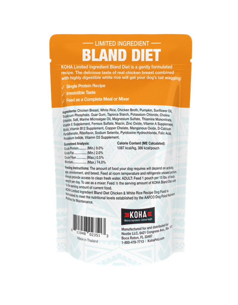 Koha Koha Bland Diet Dog Food | LID Chicken & White Rice w/ Pumpkin Pouch 12.5 oz 6 ct CASE