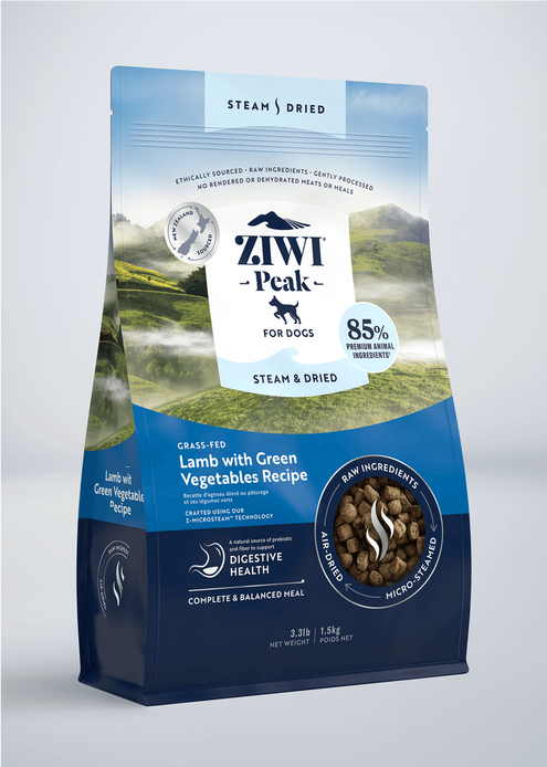 ZiwiPeak Steam-Dried Dog Food Lamb & Green Vegetables 3.3 lb - The