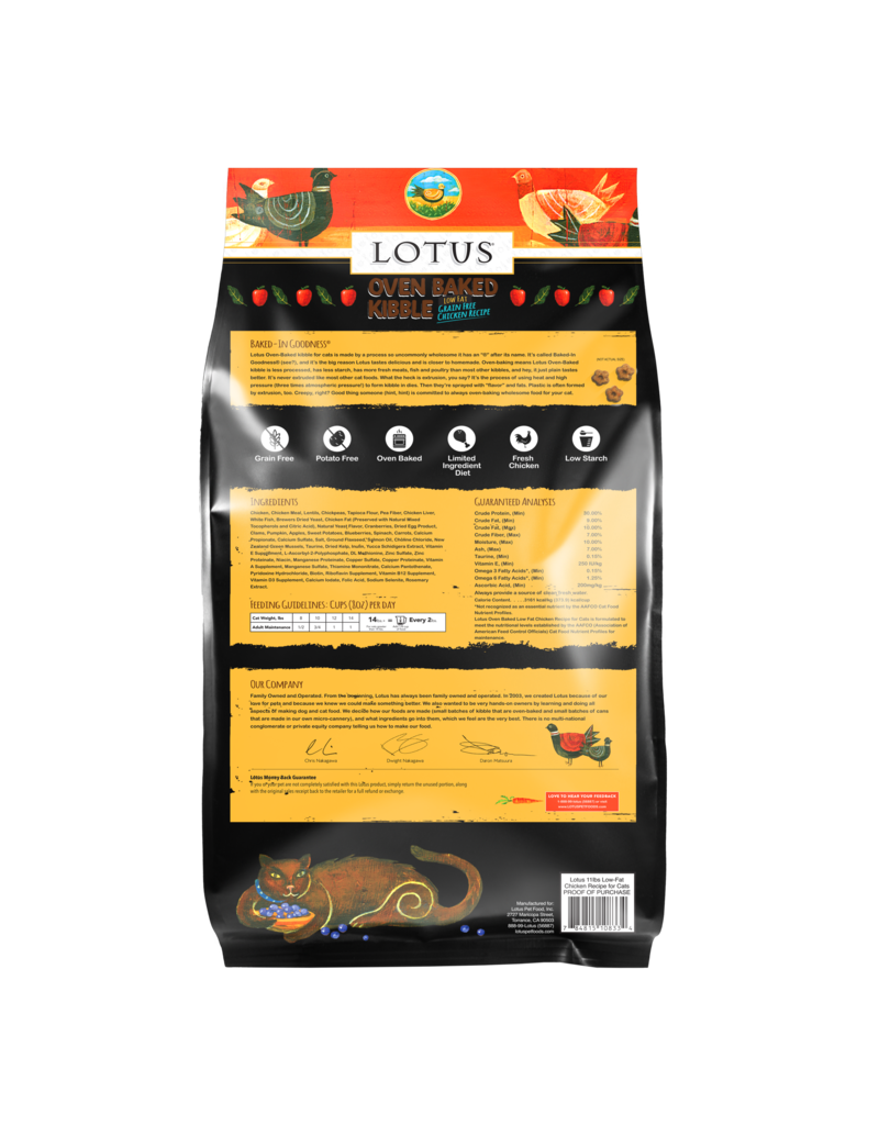 Lotus Natural Pet Food z Lotus Oven Baked Cat Kibble | Grain Free Low Fat Chicken Recipe 11 lb
