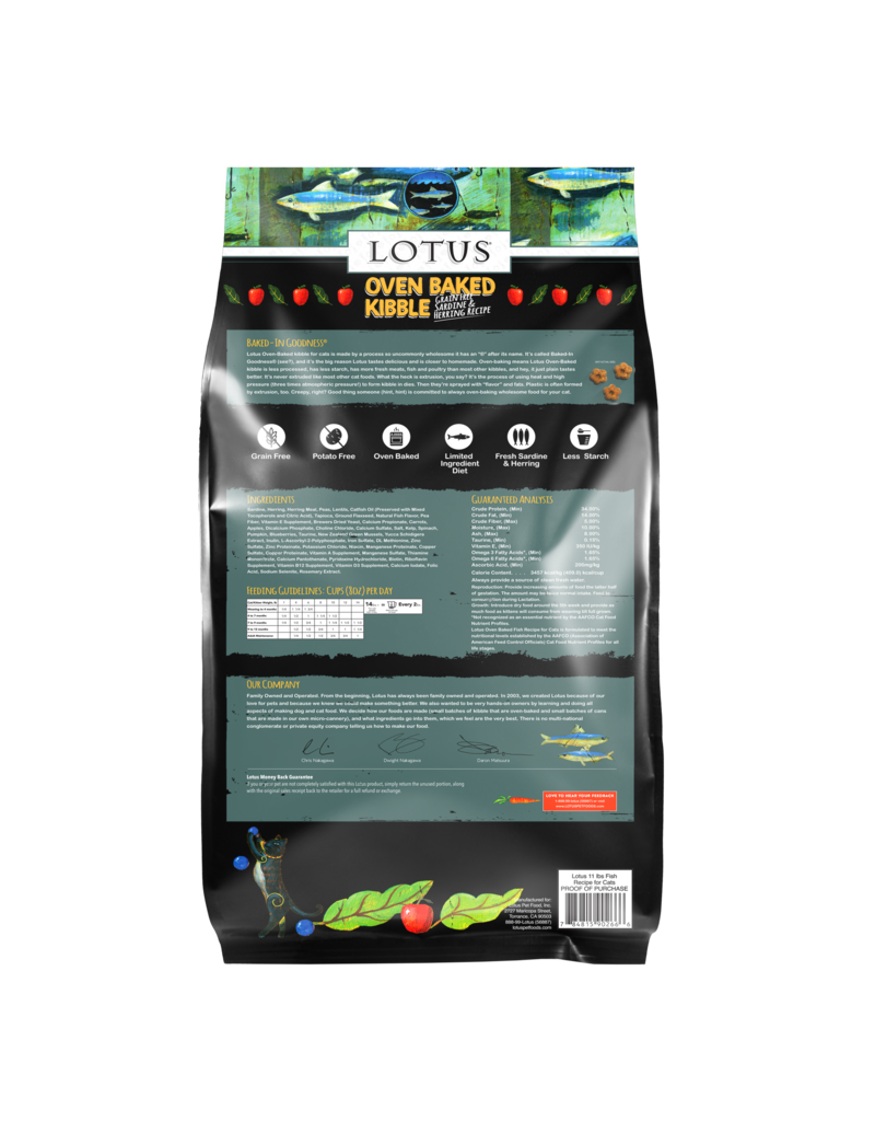 Lotus Natural Pet Food z Lotus Oven Baked Cat Kibble | Grain Free Sardine & Herring Recipe 11 lb