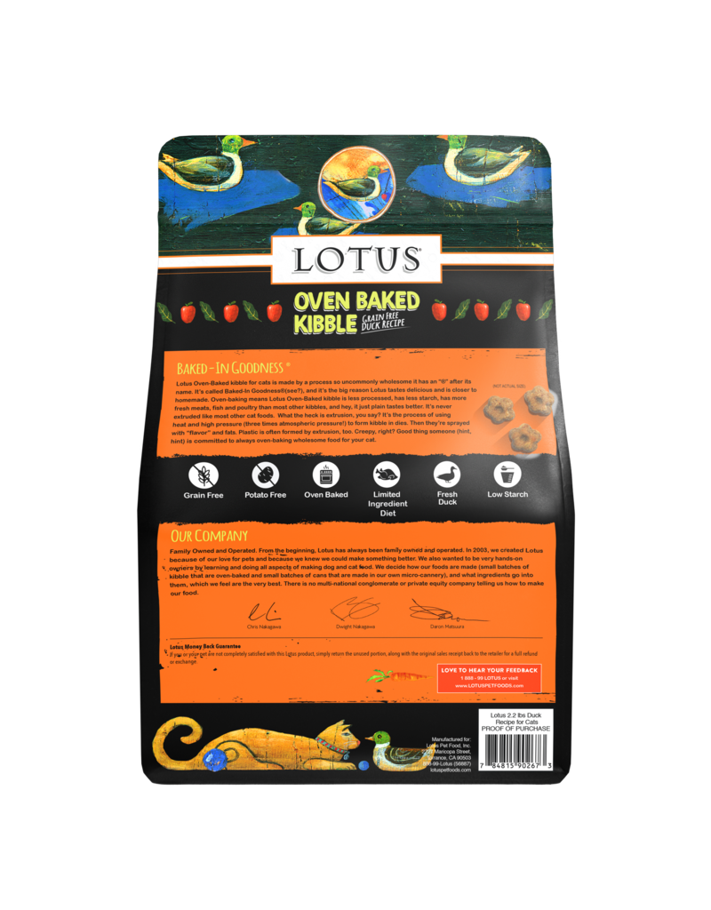 Lotus Natural Pet Food z Lotus Oven Baked Cat Kibble | Grain Free Duck Recipe 2.2 lb