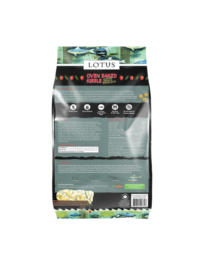 Lotus Natural Pet Food Lotus Oven Baked Dog Kibble | Grain Free Sardine & Herring Recipe 10 lb