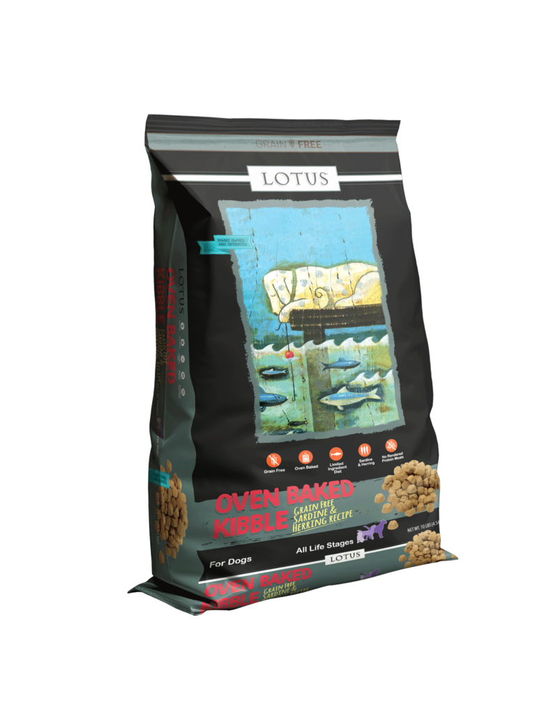 Lotus Natural Pet Food Lotus Oven Baked Dog Kibble | Grain Free Sardine & Herring Recipe 10 lb