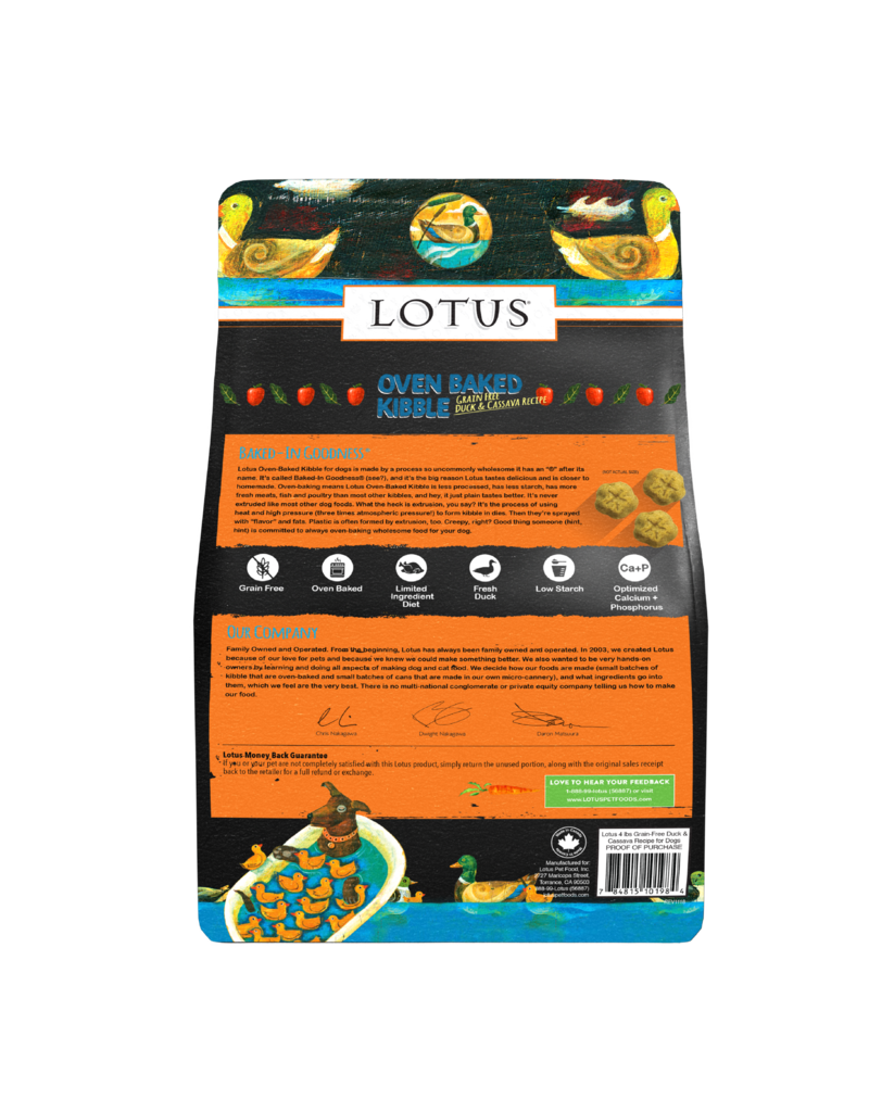 Lotus Natural Pet Food z Lotus Oven Baked Dog Kibble | Grain Free Duck & Cassava Recipe 4 lb
