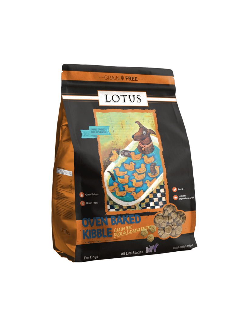 Lotus Natural Pet Food z Lotus Oven Baked Dog Kibble | Grain Free Duck & Cassava Recipe 4 lb