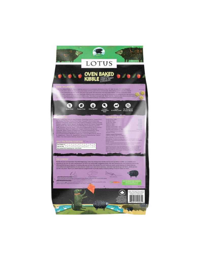 Lotus Natural Pet Food DISC/D Lotus Oven Baked Dog Kibble | Grain Free Lamb & Turkey Liver Recipe 10 lb