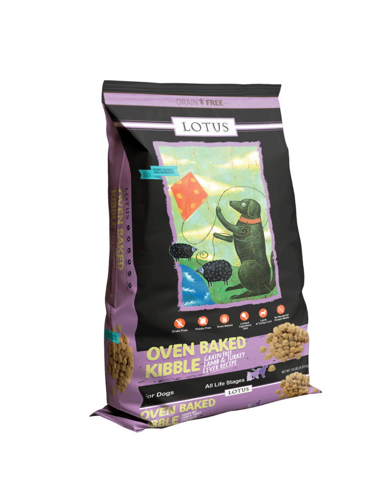 Lotus Natural Pet Food z Lotus Oven Baked Dog Kibble | Grain Free Lamb & Turkey Liver Recipe 10 lb