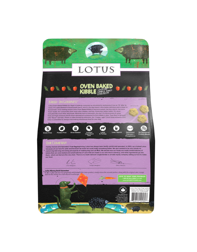 Lotus Natural Pet Food Lotus Oven Baked Dog Kibble | Grain Free Lamb & Turkey Liver Recipe 4 lb