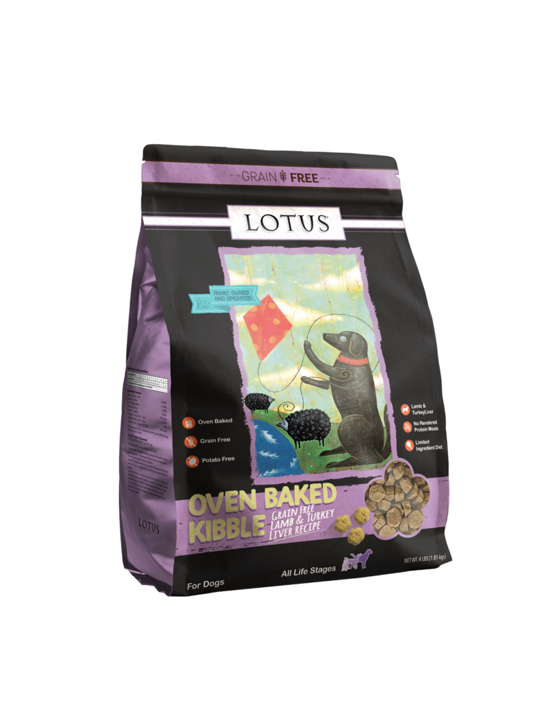 Lotus Natural Pet Food Lotus Oven Baked Dog Kibble | Grain Free Lamb & Turkey Liver Recipe 4 lb