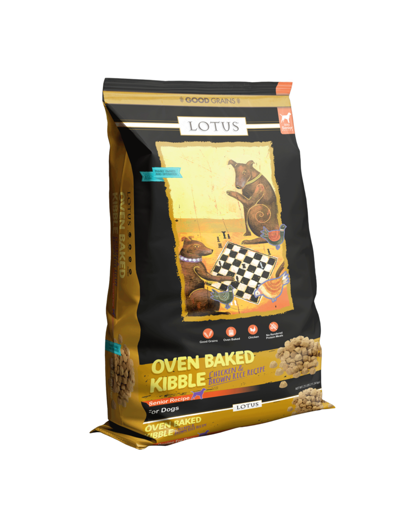 Lotus Natural Pet Food Lotus Oven Baked Dog Kibble | Senior Chicken & Brown Rice Recipe 25 lb