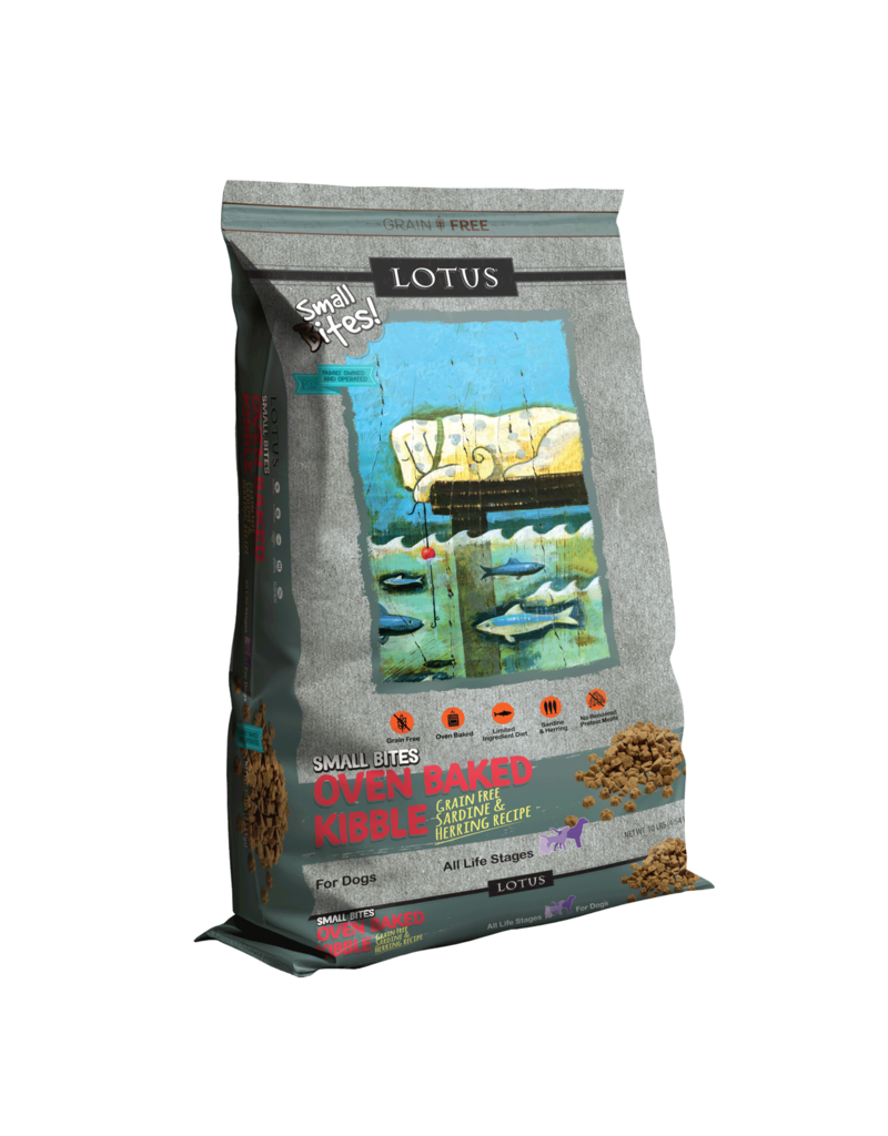 Lotus Natural Pet Food Lotus Oven Baked Dog Kibble | Small Bites Grain Free Sardine & Herring Recipe 10 lb
