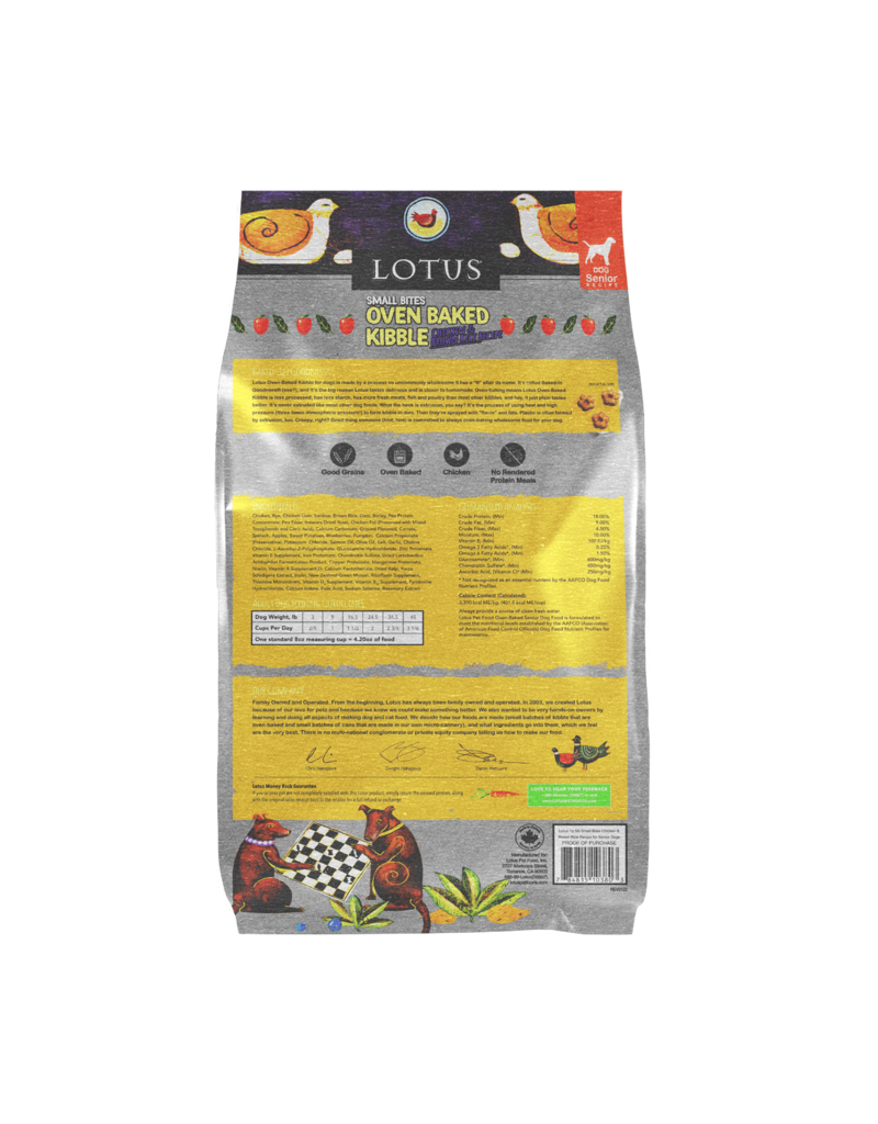 Lotus Natural Pet Food z Lotus Oven Baked Dog Kibble | Small Bites Senior Chicken & Brown Rice Recipe 12.5 lb