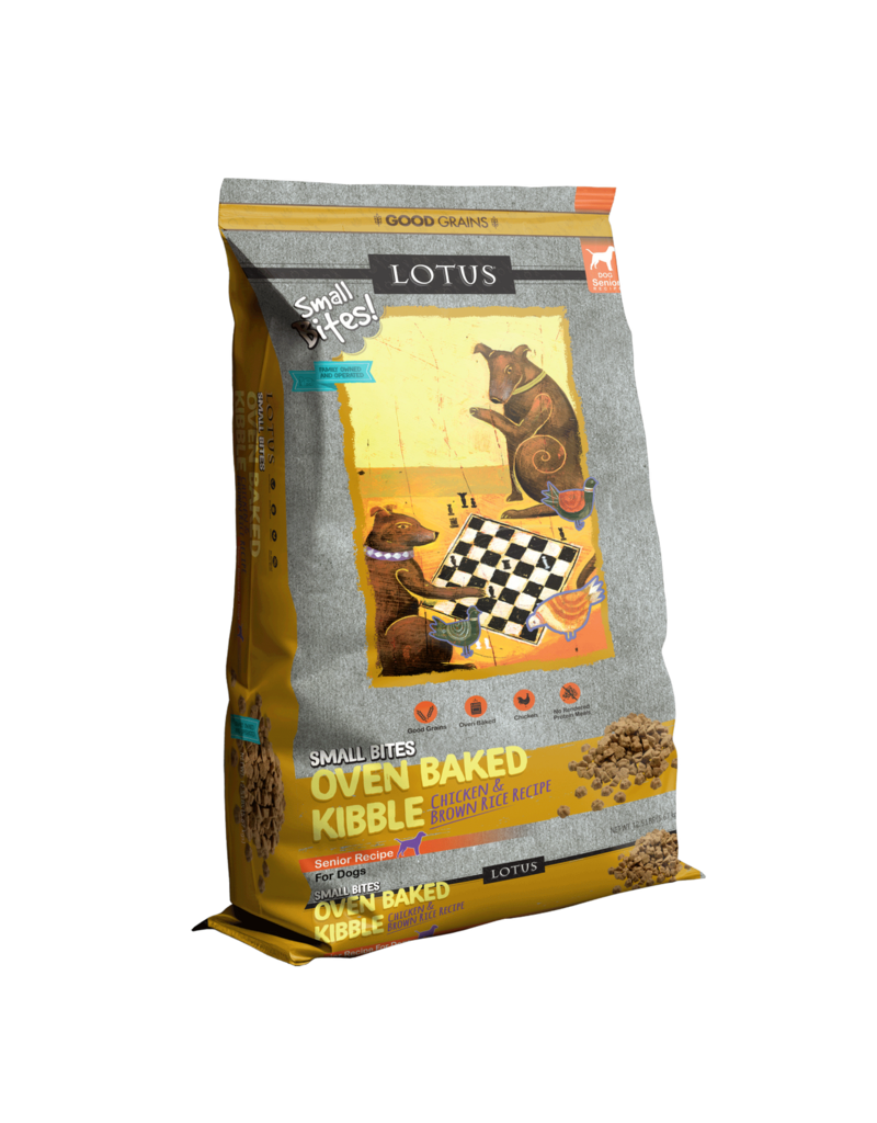 Lotus Natural Pet Food z Lotus Oven Baked Dog Kibble | Small Bites Senior Chicken & Brown Rice Recipe 12.5 lb