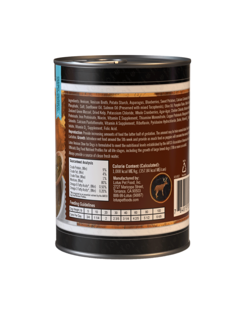 Lotus Natural Pet Food Lotus Just Juicy Canned Dog Food | Grain Free Venison Stew 12.5 oz CASE/12