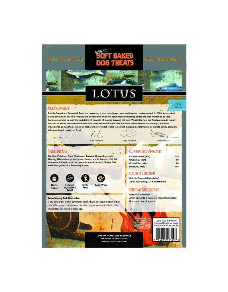 Lotus Natural Pet Food Lotus Soft Baked Dog Treats | Grain-Free Sardine & Herring Recipe 10 oz