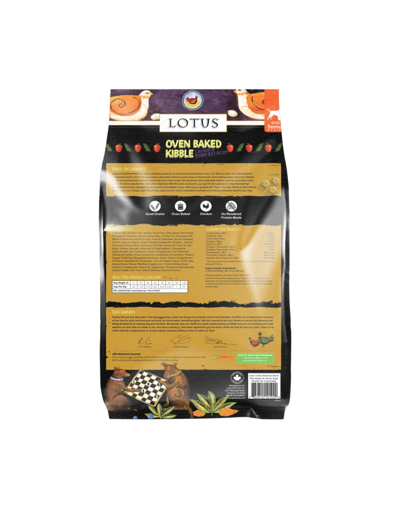 Lotus Natural Pet Food z Lotus Oven Baked Dog Kibble | Senior Chicken & Brown Rice  Recipe 12.5 lb