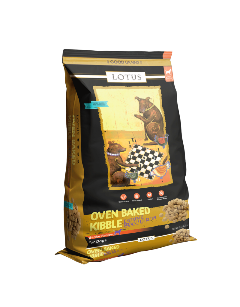 Lotus Natural Pet Food z Lotus Oven Baked Dog Kibble | Senior Chicken & Brown Rice  Recipe 12.5 lb
