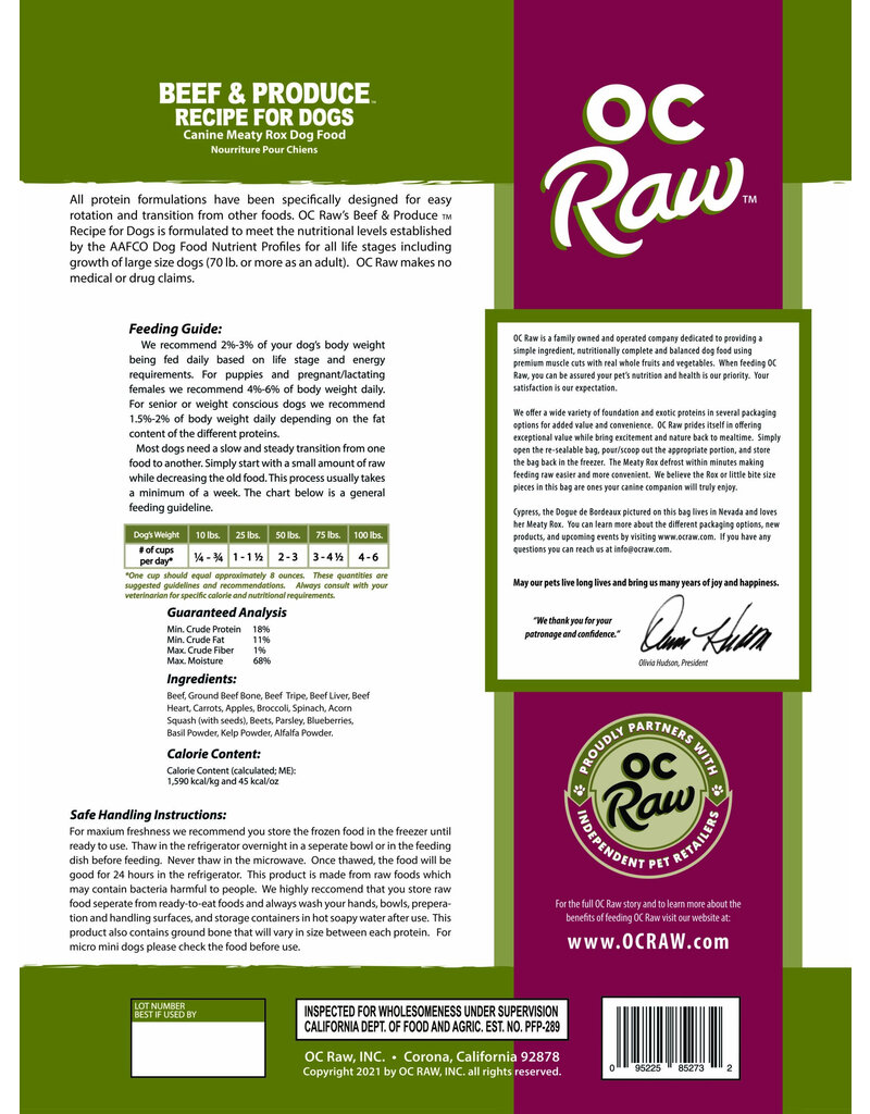 OC Raw Pet Food OC Raw Frozen Meaty Rox Dog Food | Beef & Produce 7 lb (*Frozen Products for Local Delivery or In-Store Pickup Only. *)