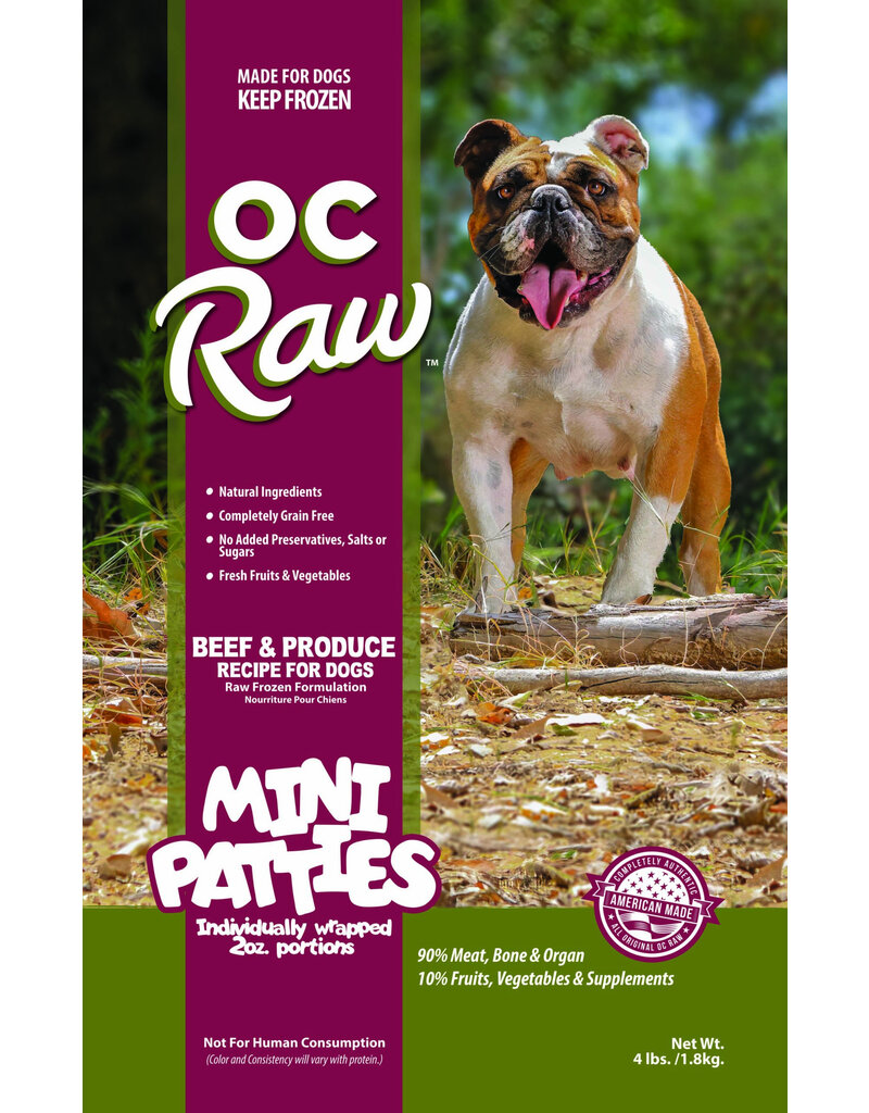 OC Raw Pet Food OC Raw Frozen Dog Food 2 oz Sliders | Beef & Produce 4 lb (*Frozen Products for Local Delivery or In-Store Pickup Only. *)