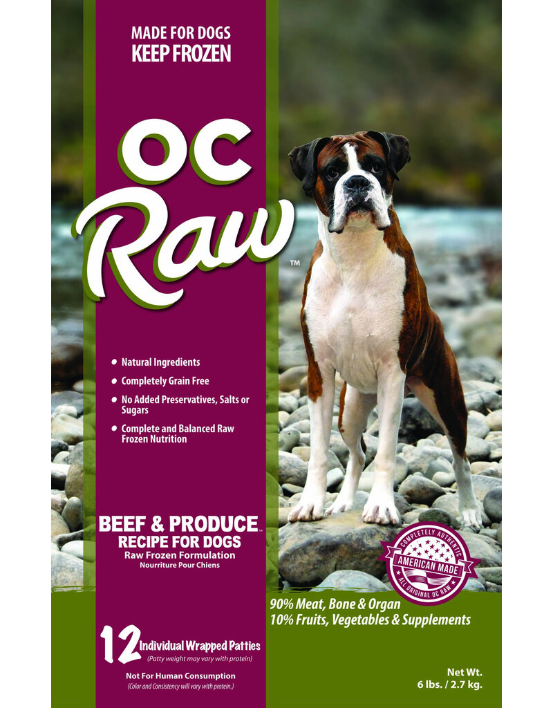 OC Raw Pet Food OC Raw Frozen Dog Food 8 oz Patties | Beef & Produce 6 lb (*Frozen Products for Local Delivery or In-Store Pickup Only. *)