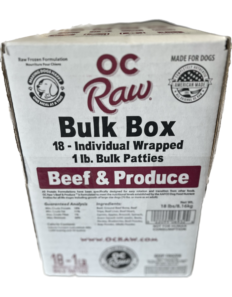 OC Raw Pet Food OC Raw Frozen Dog Food 16 oz Patties | Beef & Produce 18 lb (*Frozen Products for Local Delivery or In-Store Pickup Only. *)