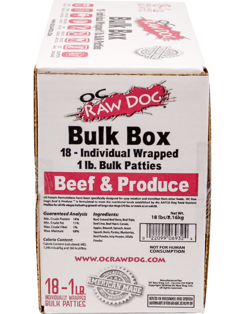 OC Raw Pet Food OC Raw Frozen Dog Food 16 oz Patties | Beef & Produce 18 lb (*Frozen Products for Local Delivery or In-Store Pickup Only. *)