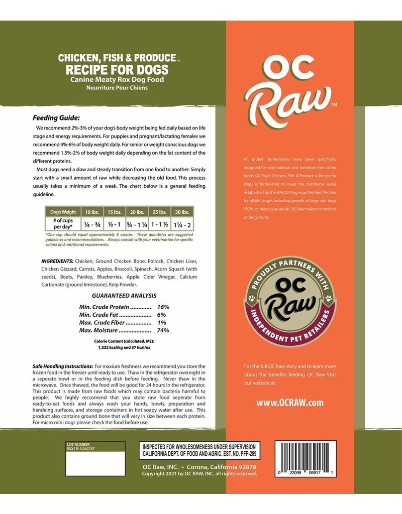 OC Raw Pet Food OC Raw Frozen Meaty Rox Dog Food | Chicken, Fish & Produce 3 lb (*Frozen Products for Local Delivery or In-Store Pickup Only. *)