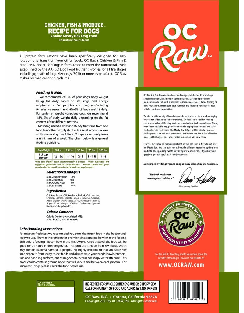 OC Raw Pet Food OC Raw Frozen Meaty Rox Dog Food | Chicken, Fish & Produce 7 lb (*Frozen Products for Local Delivery or In-Store Pickup Only. *)