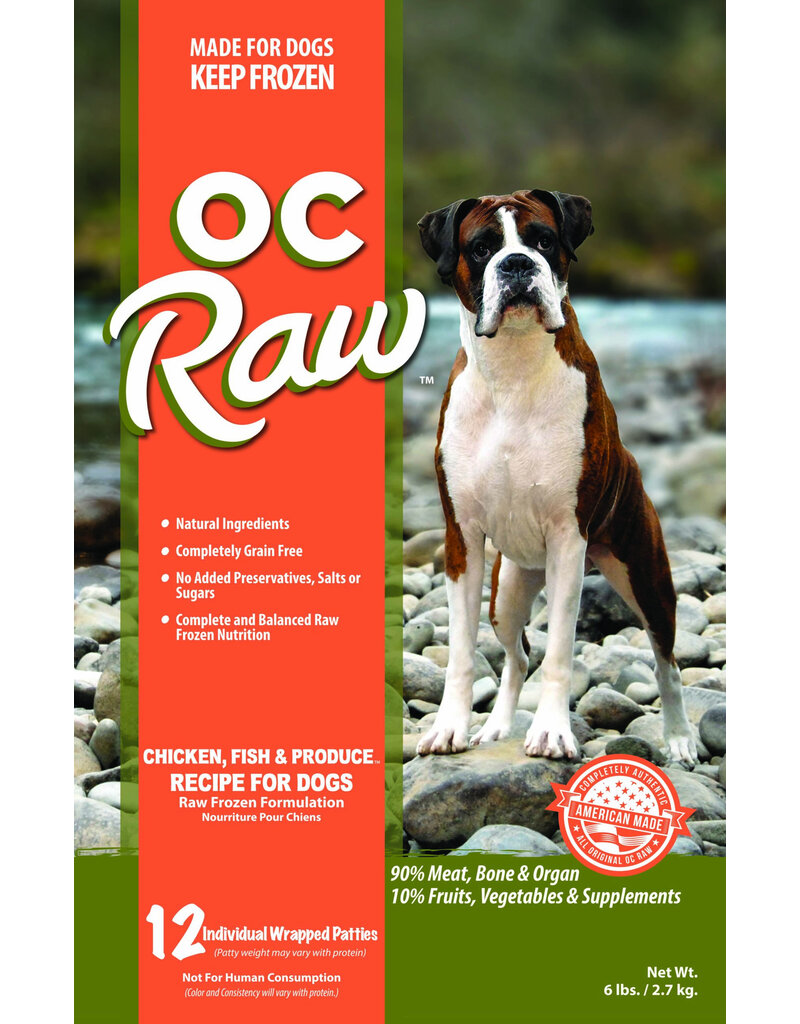 OC Raw Pet Food OC Raw Frozen Dog Food 8 oz Patties | Chicken, Fish & Produce 6 lb (*Frozen Products for Local Delivery or In-Store Pickup Only. *)