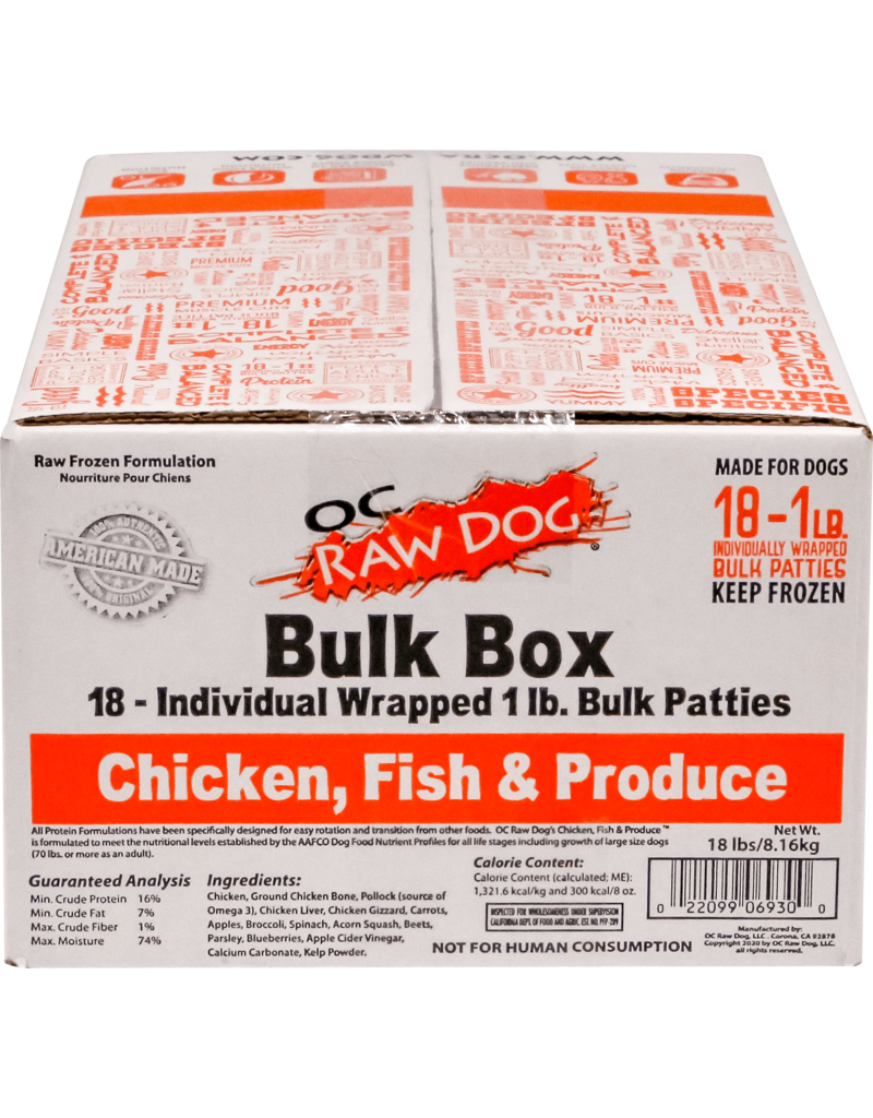 OC Raw Pet Food OC Raw Frozen Dog Food 16 oz Patties | Chicken, Fish & Produce 18 lb (*Frozen Products for Local Delivery or In-Store Pickup Only. *)