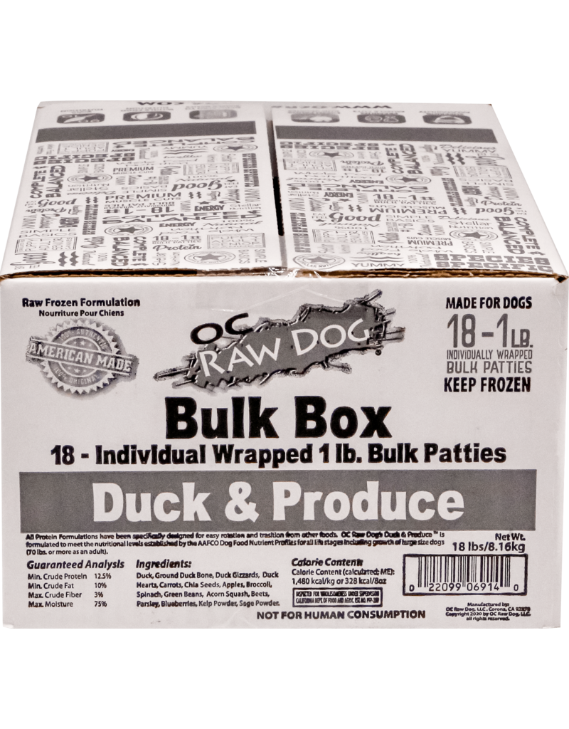 OC Raw Pet Food OC Raw Frozen Dog Food 16 oz Patties | Duck & Produce 18 lb (*Frozen Products for Local Delivery or In-Store Pickup Only. *)