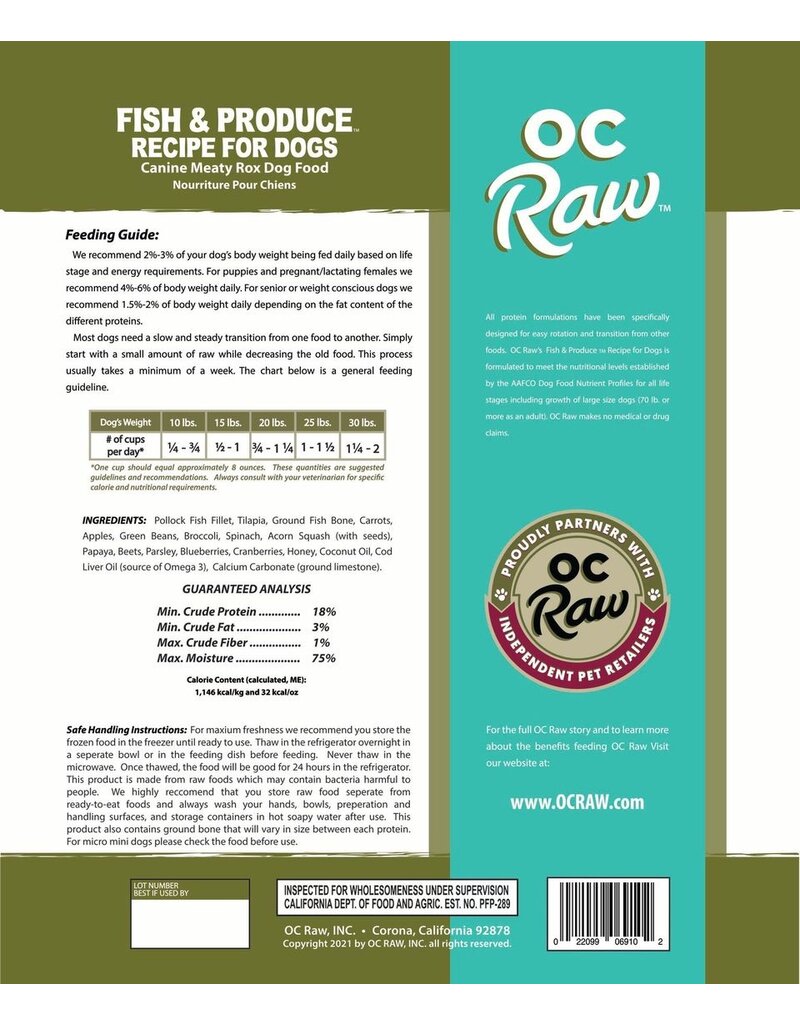 OC Raw Pet Food OC Raw Frozen Meaty Rox Dog Food | Fish & Produce 3 lb (*Frozen Products for Local Delivery or In-Store Pickup Only. *)