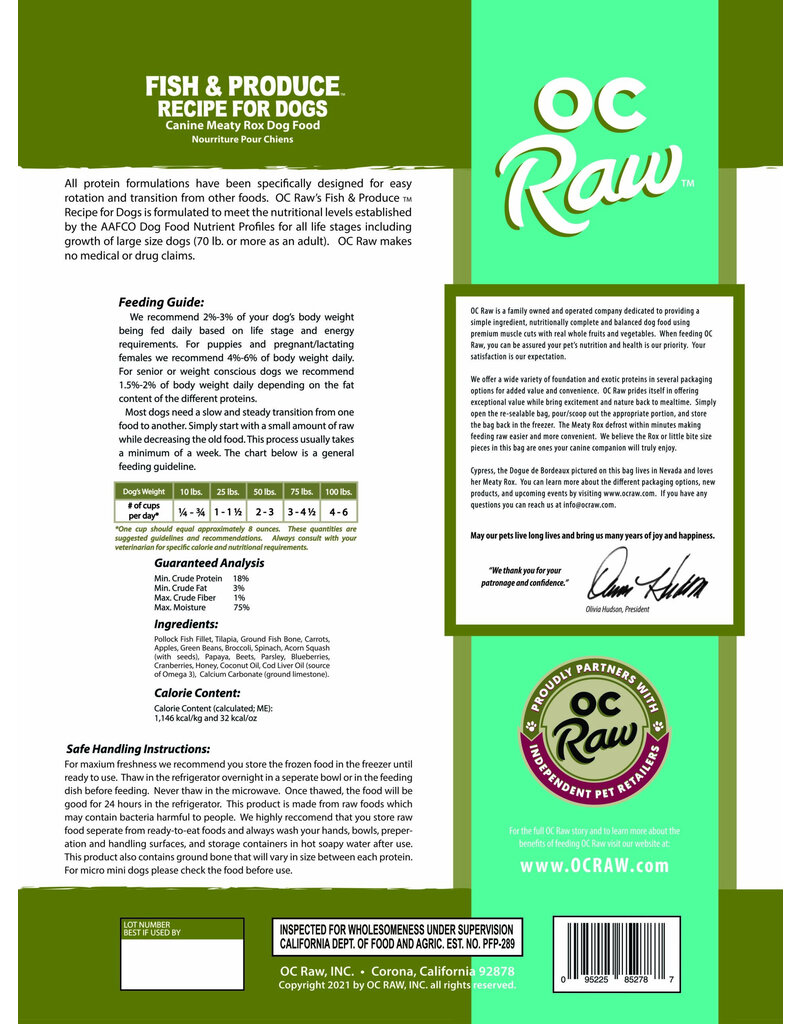 OC Raw Pet Food OC Raw Frozen Meaty Rox Dog Food | Fish & Produce 7 lb (*Frozen Products for Local Delivery or In-Store Pickup Only. *)