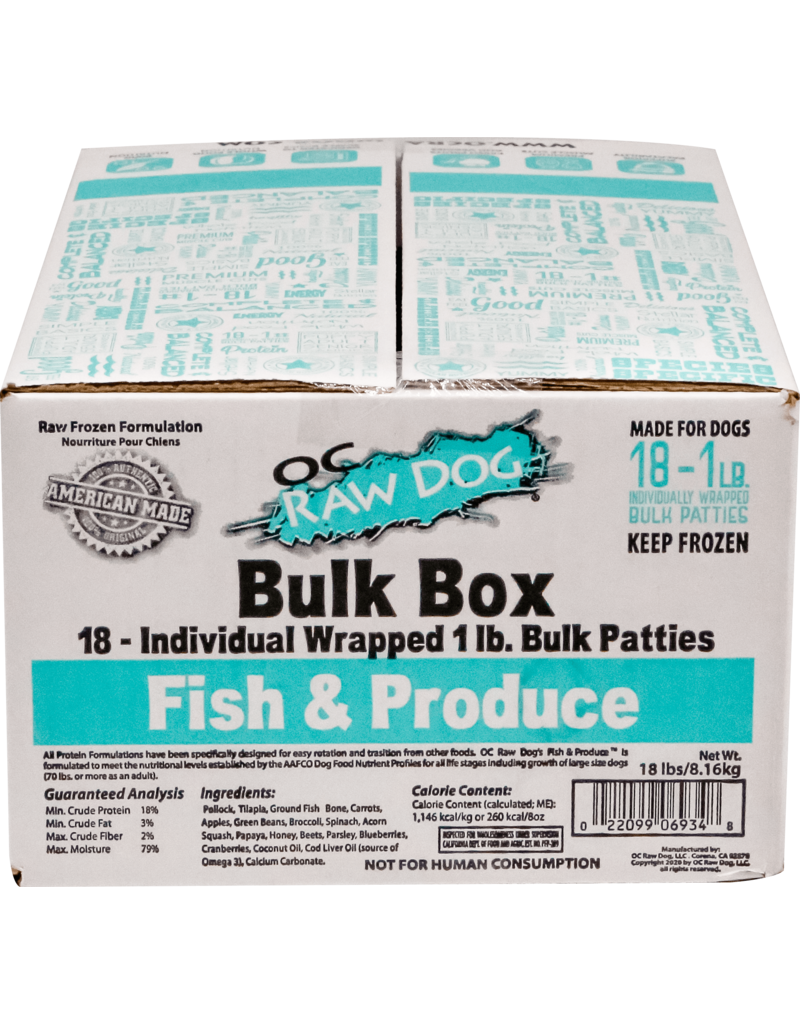 OC Raw Pet Food OC Raw Frozen Dog Food 16 oz Patties | Fish & Produce 18 lb (*Frozen Products for Local Delivery or In-Store Pickup Only. *)