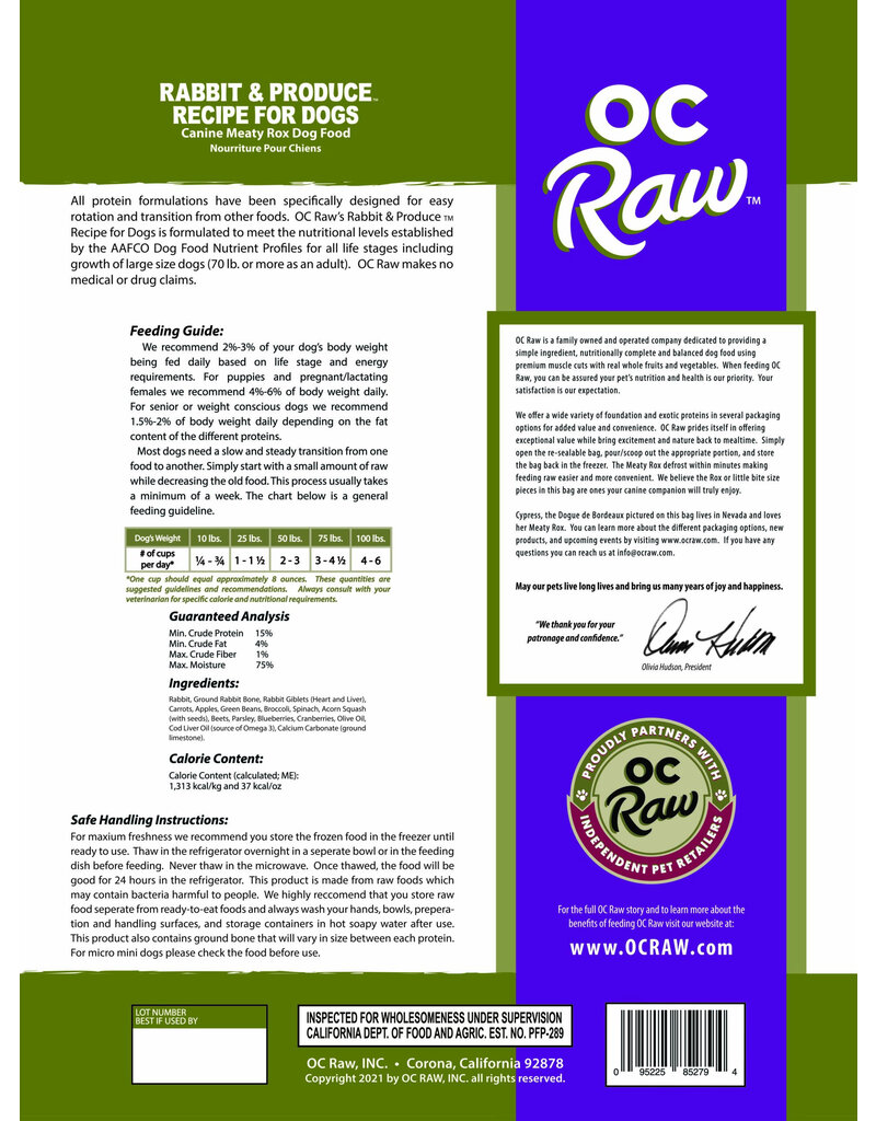 OC Raw Pet Food OC Raw Frozen Meaty Rox Dog Food | Rabbit & Produce 7 lb (*Frozen Products for Local Delivery or In-Store Pickup Only. *)