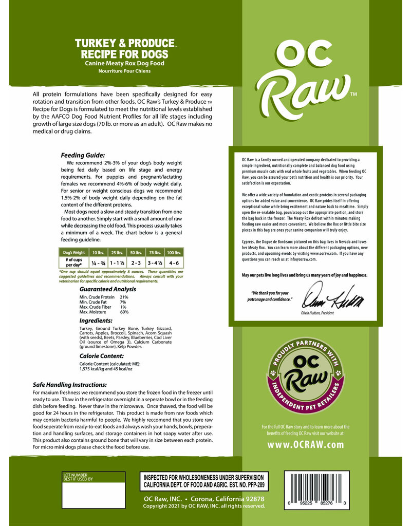 OC Raw Pet Food OC Raw Frozen Meaty Rox Dog Food | Turkey & Produce 7 lb (*Frozen Products for Local Delivery or In-Store Pickup Only. *)