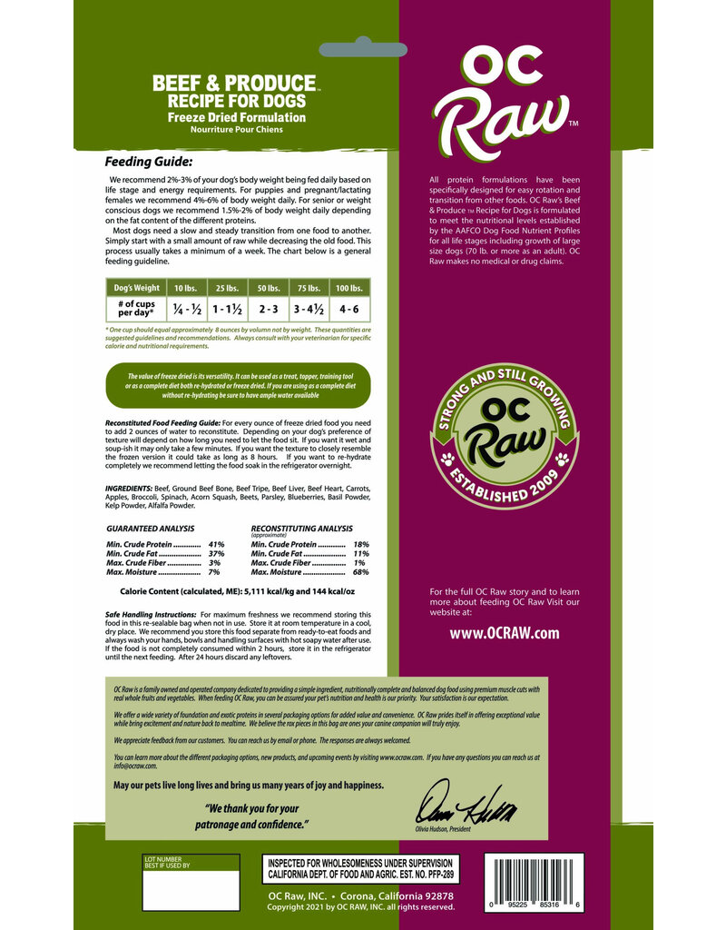 OC Raw Pet Food OC Raw Freeze Dried Rox Dog Food | Beef & Produce 20 oz