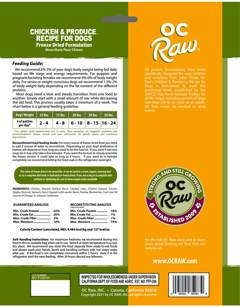 OC Raw Pet Food OC Raw Freeze Dried Sliders Dog Food | Chicken & Produce 14 oz