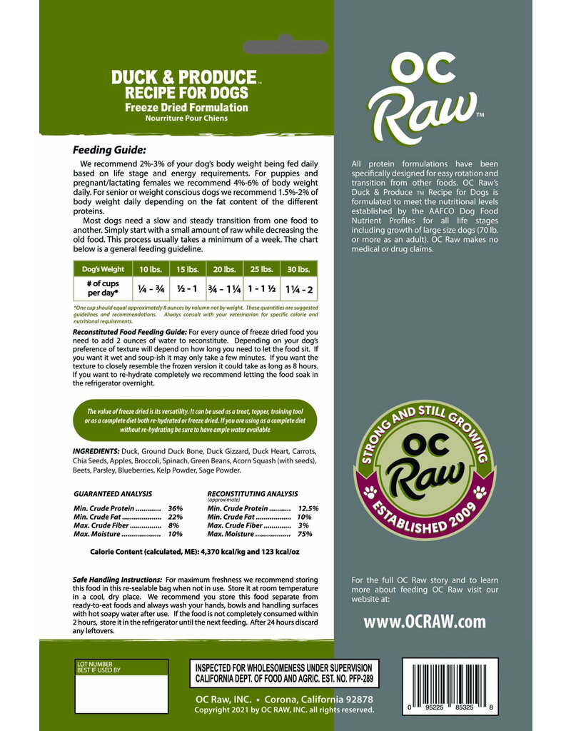 OC Raw Pet Food OC Raw Freeze Dried Rox Dog Food | Duck & Produce 5.5 oz