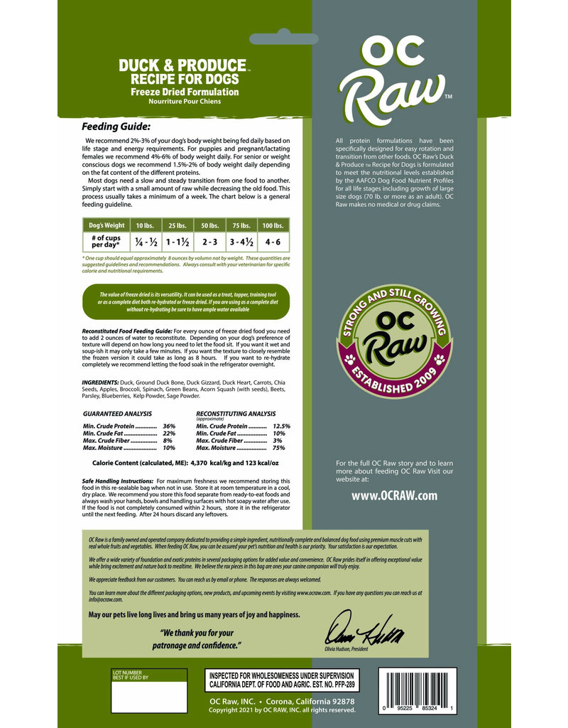 OC Raw Pet Food OC Raw Freeze Dried Rox Dog Food | Duck & Produce 20 oz